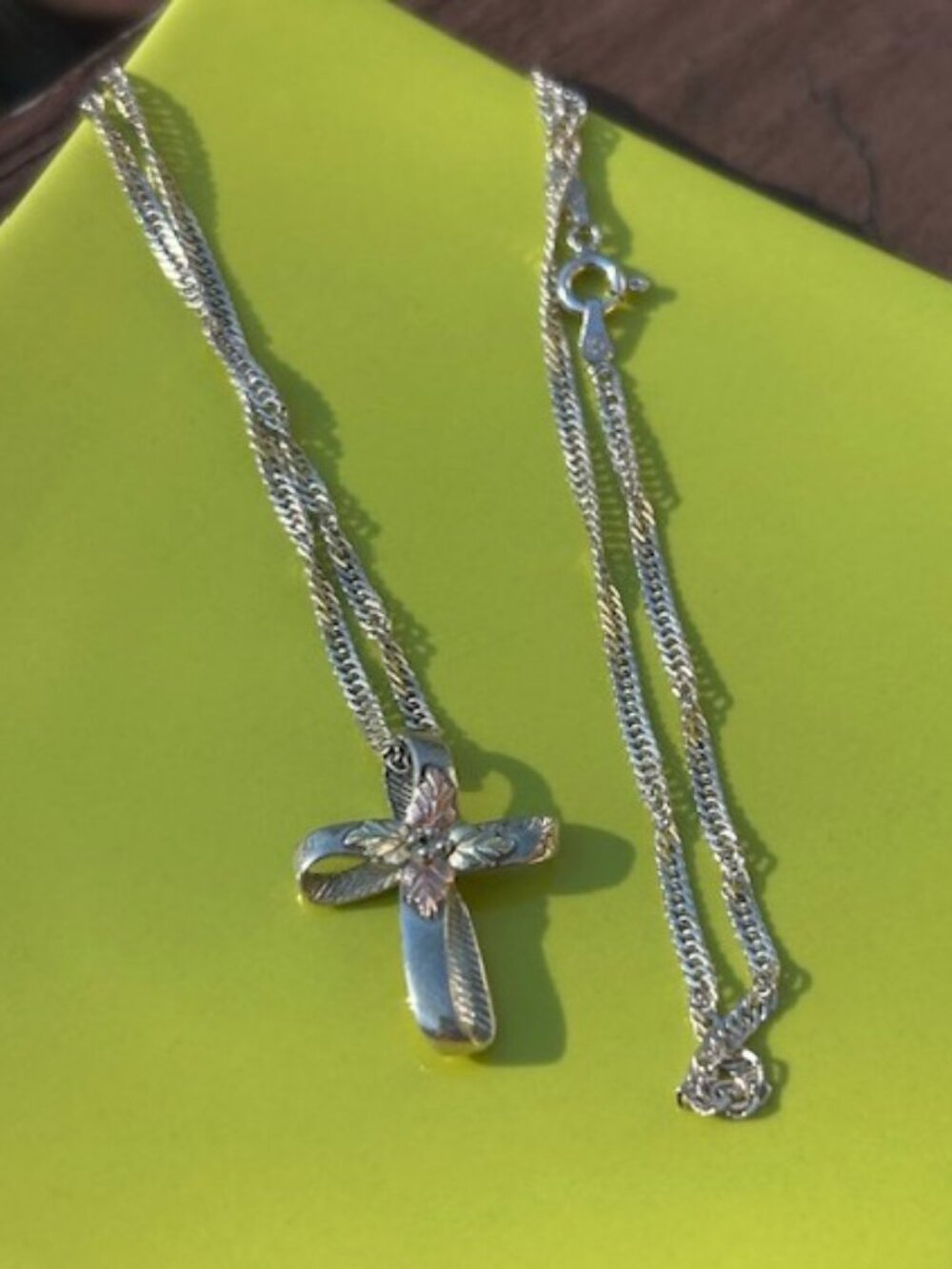 “BLACK HILLS GOLD JEWELRY By COLEMAN” Sterling Silver/12K Gold Cross Pendant Nec